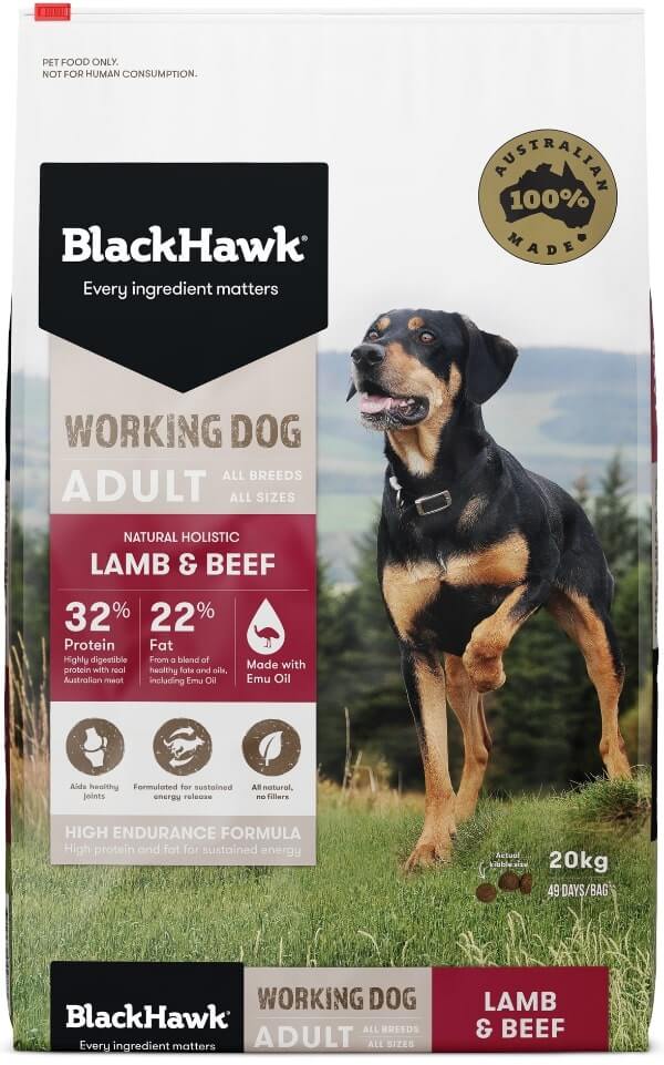 black hawk working dog food adult lamb beef 20kg